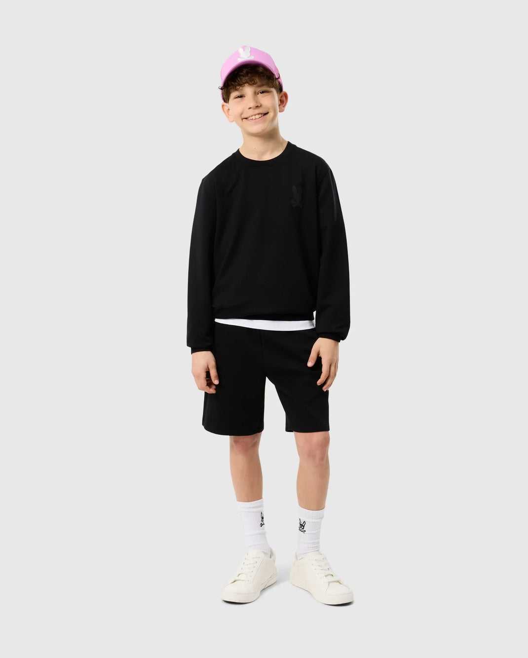 Sweat a Capuche Psycho Bunny Houston French Terry Crewneck Noir Enfant | YJP-14908931